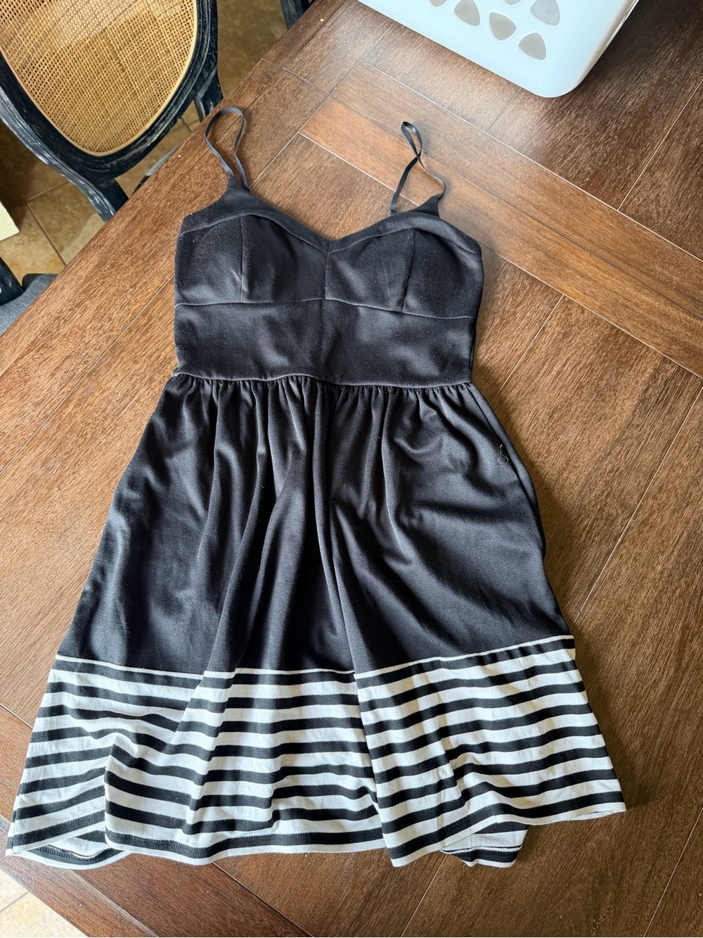Blue Rain Black Striped Hem Spaghetti Strap Dress